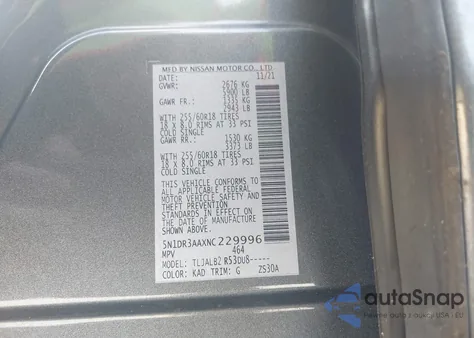 2022 Nissan Pathfinder S 2Wd from USA, damaged, VIN 5N1DR3AAXNC229996